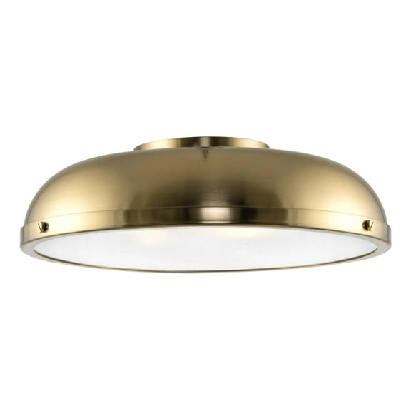 Kira Home Alston 14" 3-Light Semi Flush Mount Close to Ceiling Light + Dome Shade, Cool Brass + Round Glass Diffuser