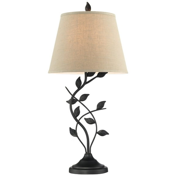 Kira Home Ambrose 31" Rustic Table Lamp + Beige Fabric Shade, Leaf Detailed Body, 7W LED Bulb (, ), Black