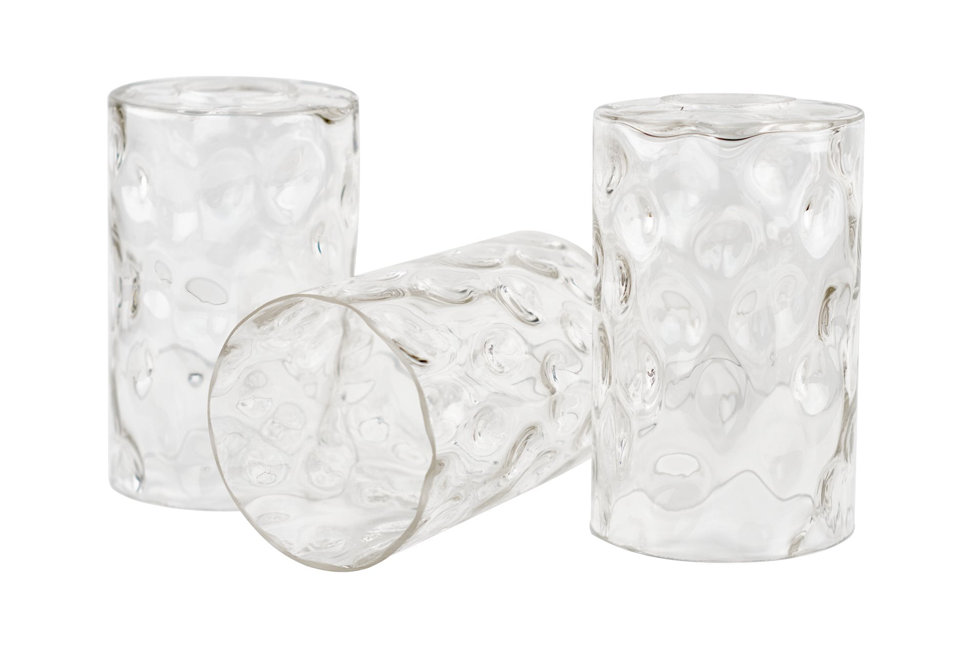 Clear Hammered Glass Cylinder Shades, 6.5" Height, Set of 3
