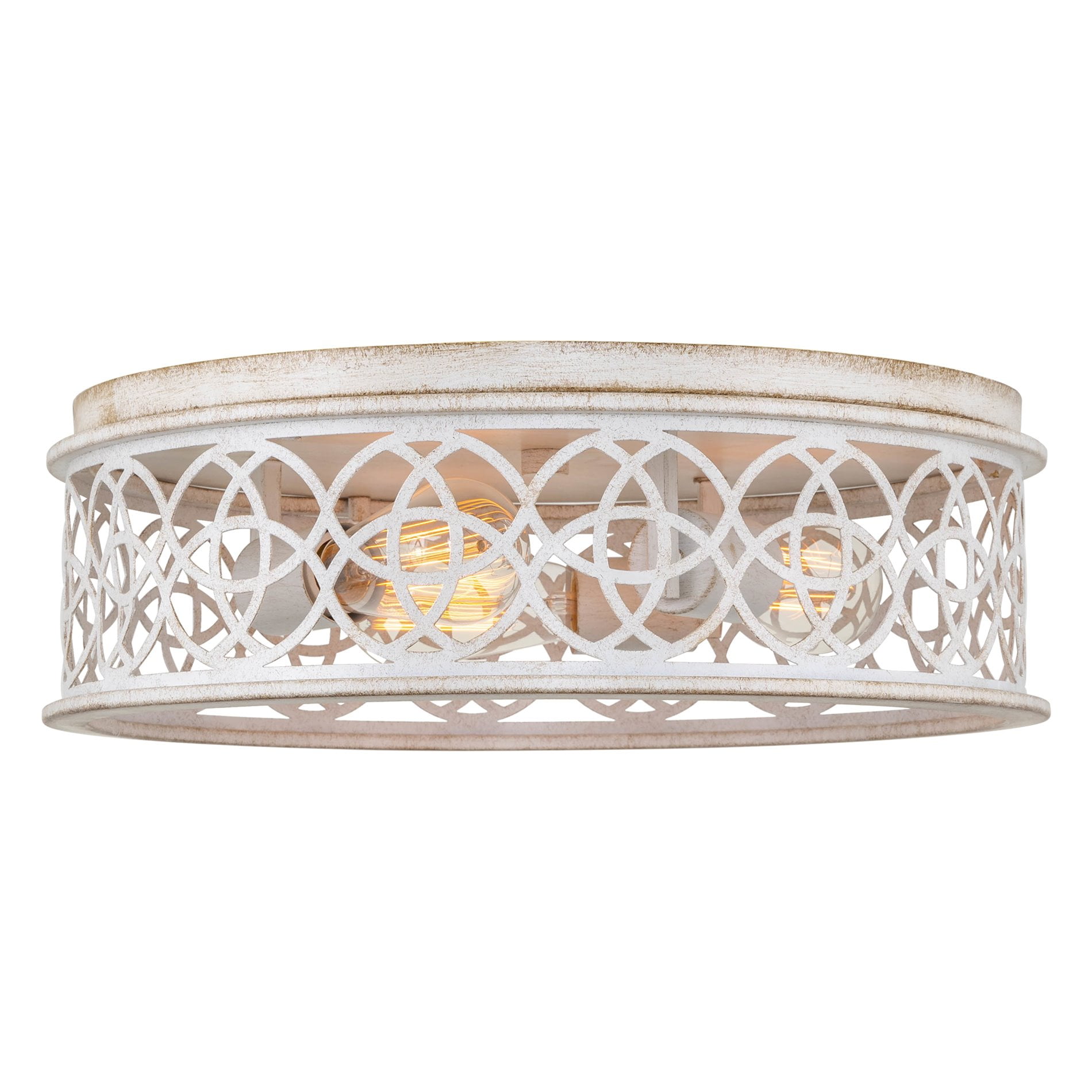 Antique White Metal Drum Cage 3-Light Flush Mount Ceiling Fixture