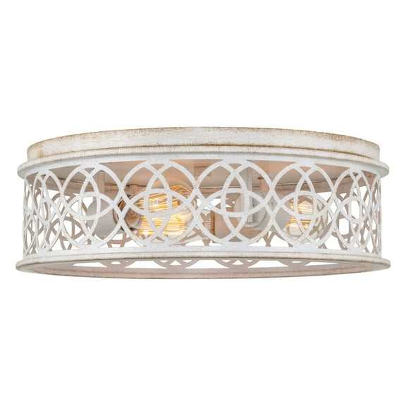 Kira Home Blythe 17" 3-Light Rustic Farmhouse Flush Mount Ceiling Light + Metal Cage Drum Shade, Antique White Finish