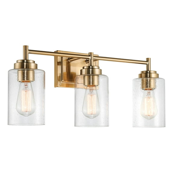 Kira Home Brenton 23" 3-Light Modern Chic Vanity / Bathroom Light + Seeded Cylinder Glass Shades, Cool Brass/Gold Finish