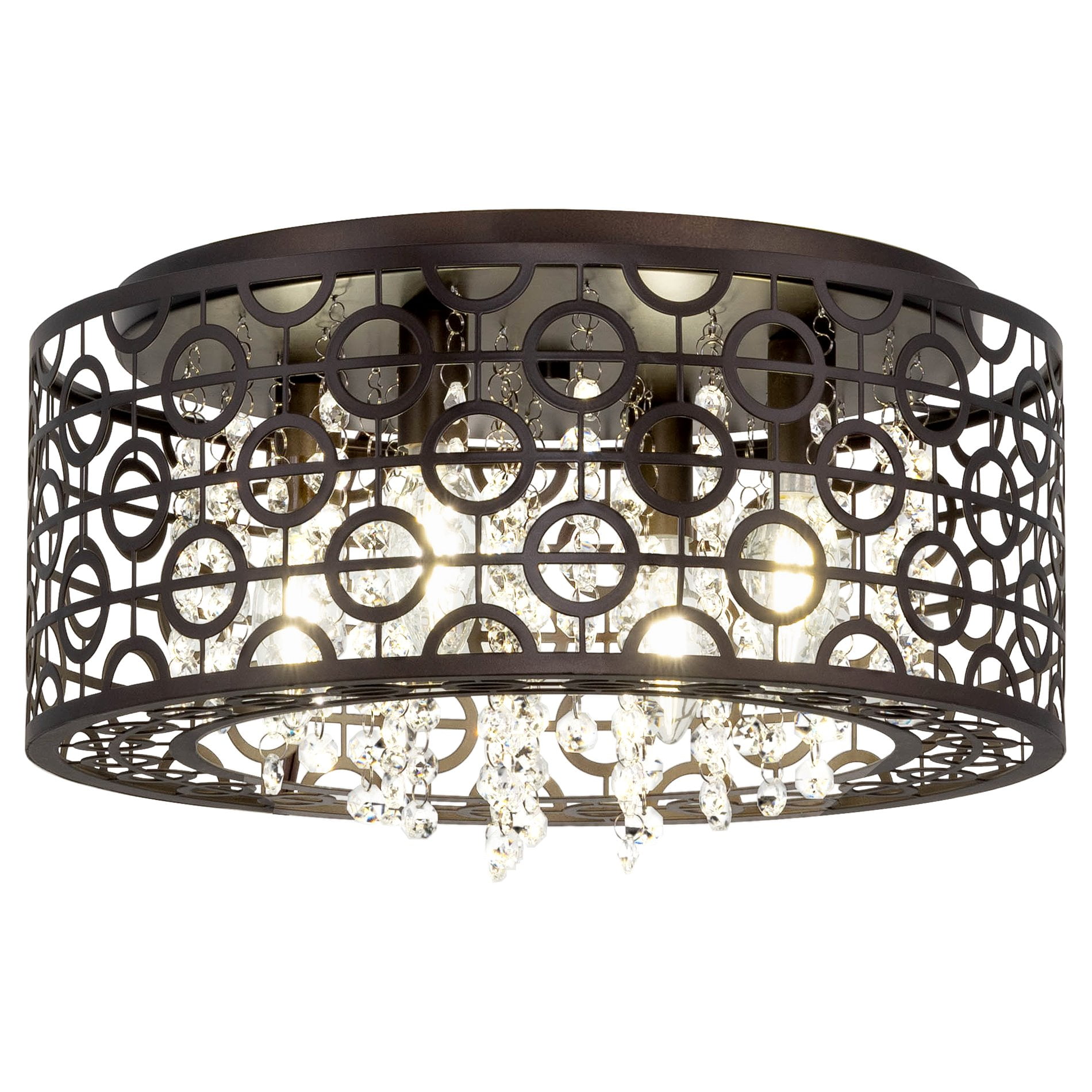 Brielle 15" Bronze Crystal Cage 4-Light Flush Mount Chandelier