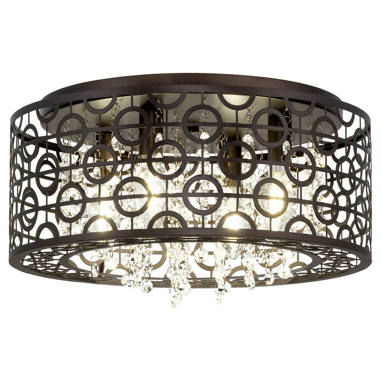 Kira Home Brielle 15 Chic 4-Light Crystal Flush Mount Chandelier + Round  Metal Shade, Dimmable, Oil Rubbed Bronze 