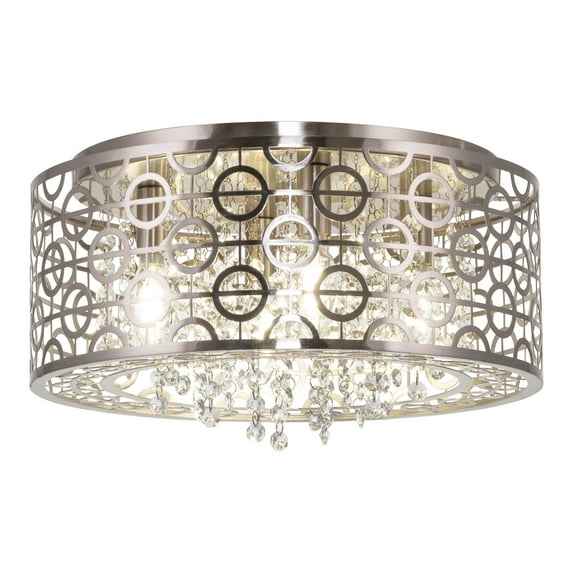 Kira Home Brielle 15" Modern Chic 4-Light Crystal Flush Mount Chandelier + Round Metal Shade, Dimmable, Brushed Nickel