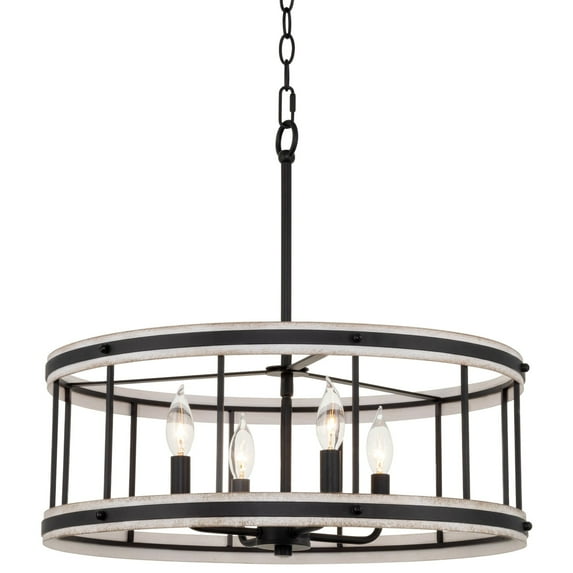 Kira Home Brynn 21" 4-Light Farmhouse Pendant Drum Chandelier, White Ash Wood Finish