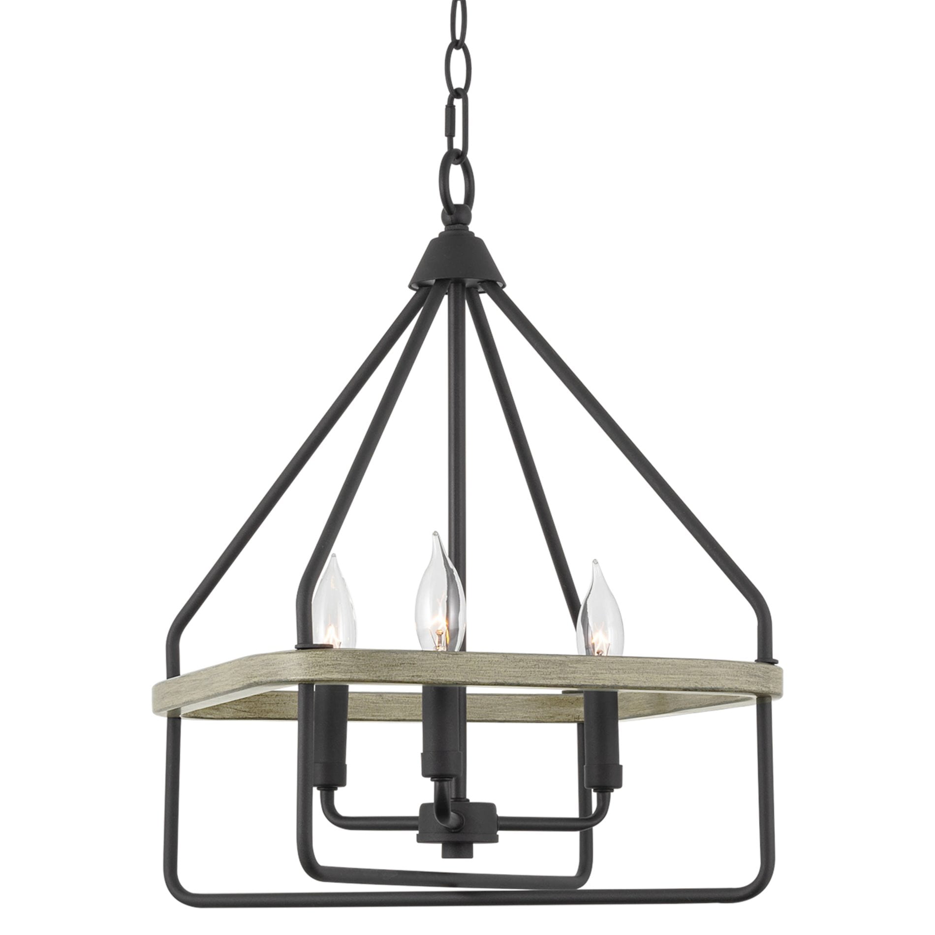 Sandblasted Black and Gray Oak Metal Square Lantern Chandelier