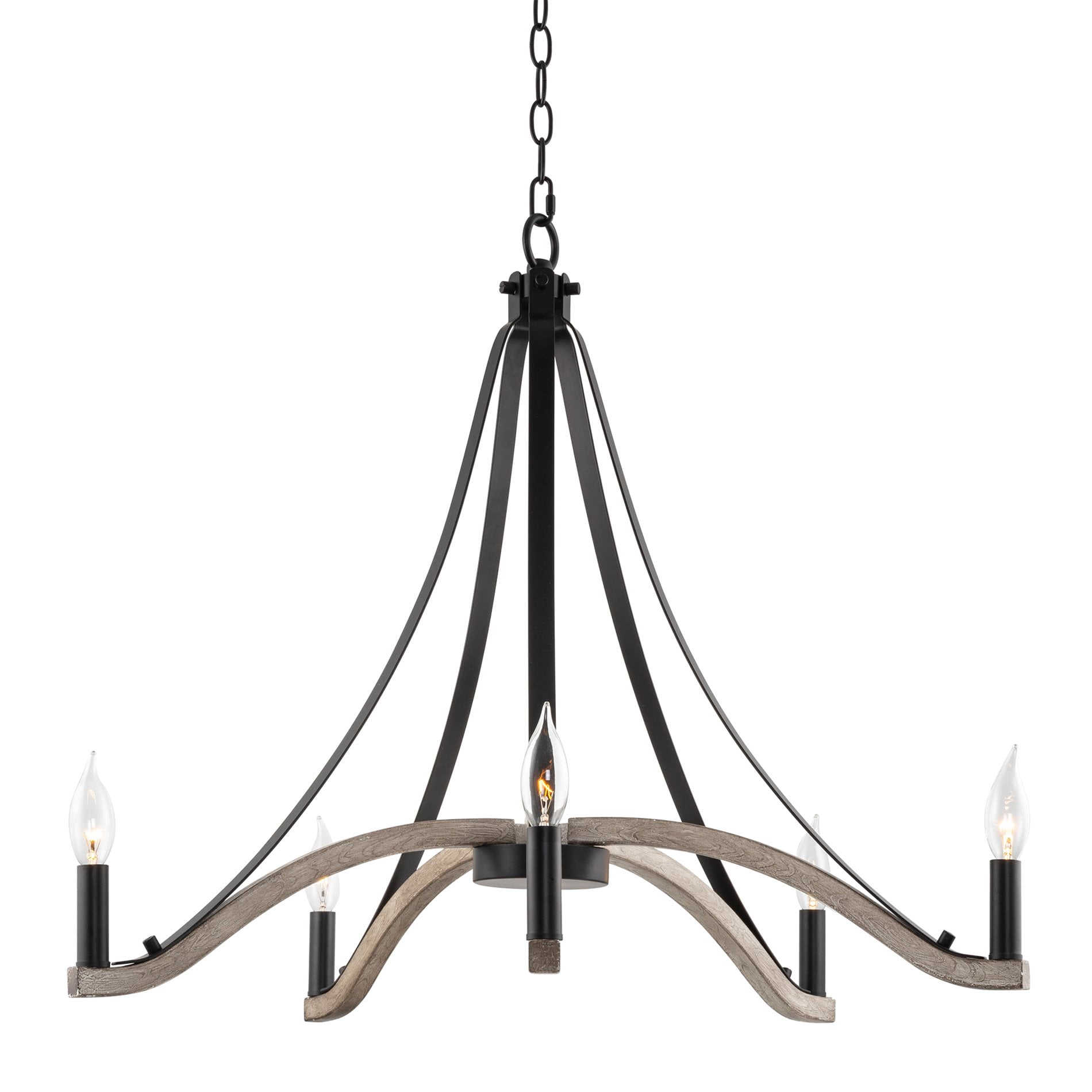 Cambria 28" Black and Cedar Wood Style Candle Chandelier