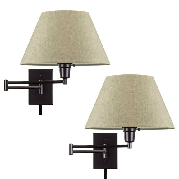 Kira Home Cambridge 13" Swing Arm Wall Lamp - Plug In/Wall Mount, Latte Mocha Fabric Shade, 150W 3-Way, Cord Covers, (2)