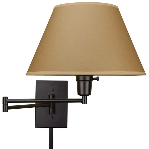 Kira Home Cambridge 15" Swing Arm Wall Lamp - Plug In/Wall Mount, Opaque Paper Shade, 150W 3-Way + Cord Covers, Black