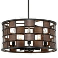 thumbnail image 1 of Kira Home Carlson 17" 5-Light Modern Chic Drum Chandelier, Walnut Wood Style Panel Accents + Black Finish, 1 of 7