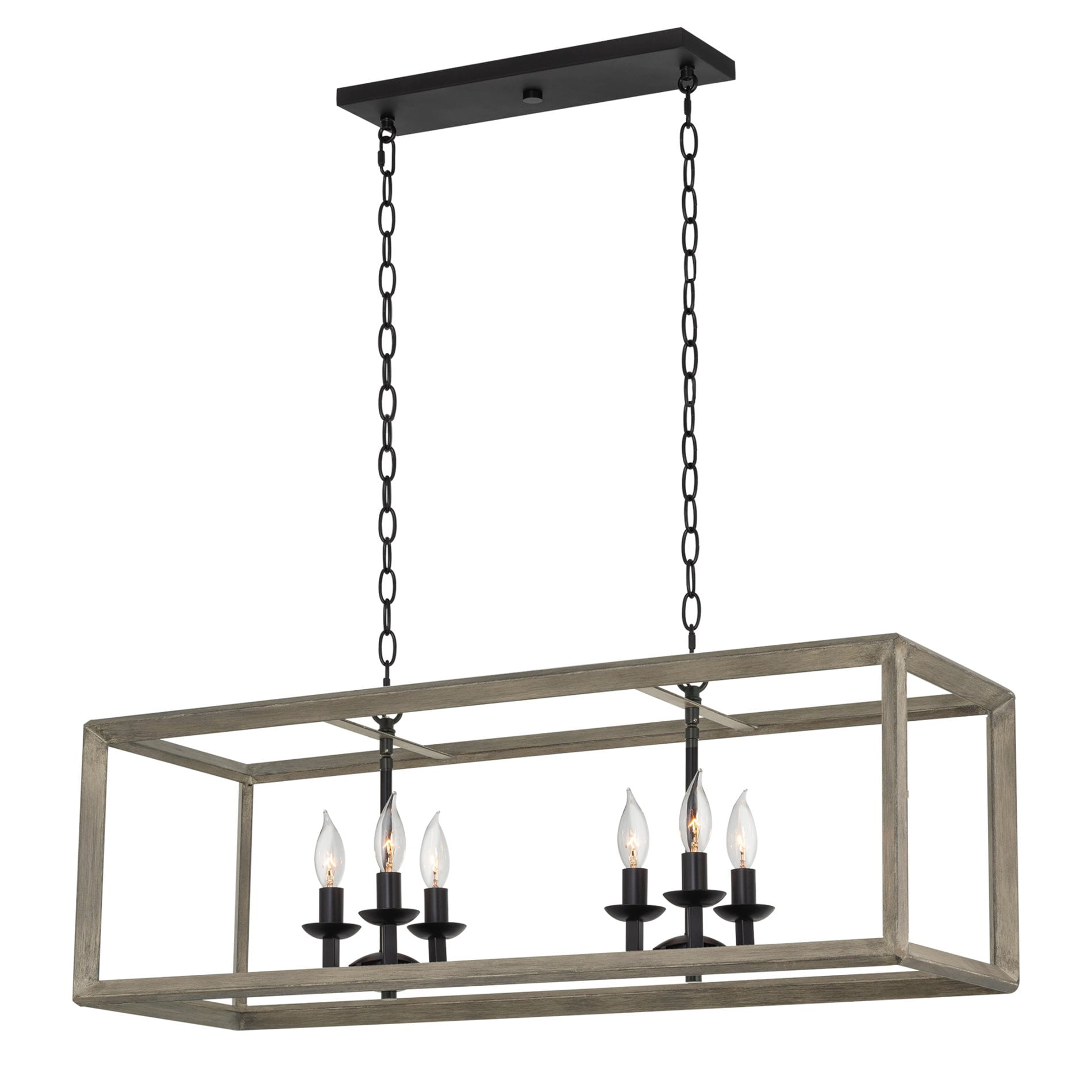 Carlton 36" Black Metal Farmhouse Island Chandelier with Gray Accents