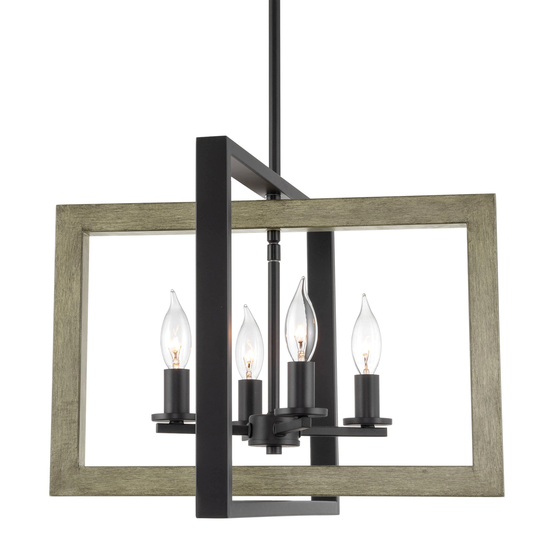 Carrington 18" Black and Gray Oak Wood Farmhouse Pendant Chandelier