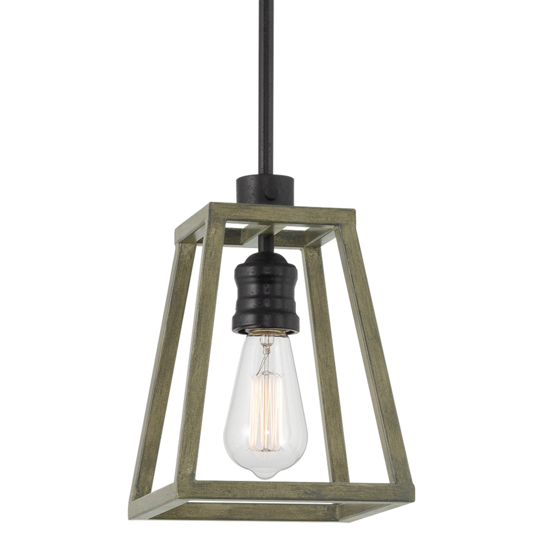 Cartwright Textured Black Metal Farmhouse Pendant Light with Gray Oak Shade