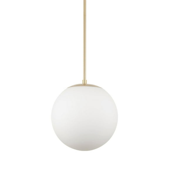 Kira Home Ceres 12" Mid-Century Modern Hanging Orb Pendant Light with Smooth Matte White Frosted Diffuser, Cool Brass