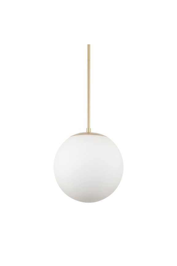 Ceres 12" Mid Century Modern Globe Pendant Light, Minimalist White Frosted Glass Orb Hanging Lamp, Cool Brass