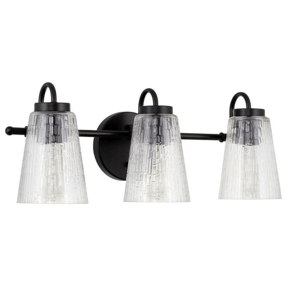 Kira Home Chatham 20" 3-Light Modern Vanity/Bathroom Light + Textured Glass Shades, Black Finish