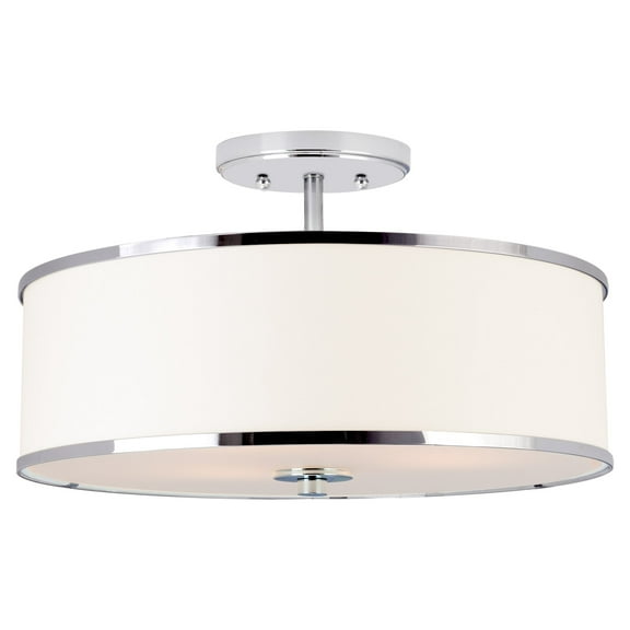 Kira Home Chloe 15" Retro Ceiling Light, White Drum Shade, LED Compatible, Round Glass Diffuser, Chrome Trim
