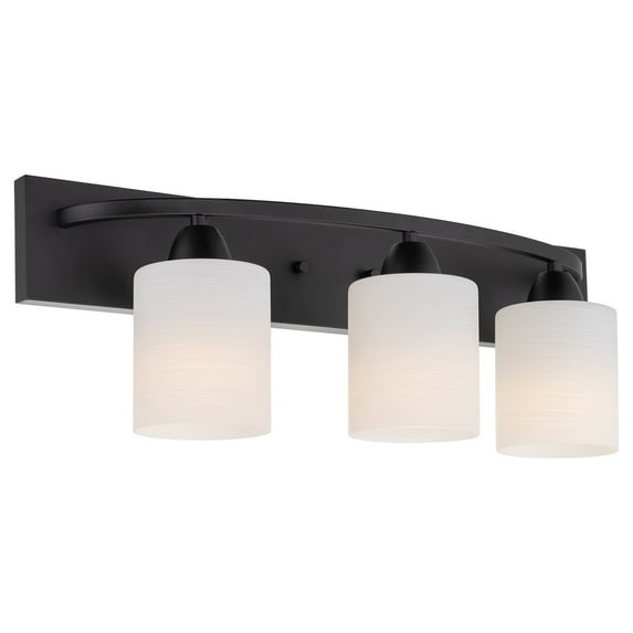 Kira Home Claremont 24" Modern 3-Light Vanity/Bathroom Light + Etched Cylinder Glass Shades, Black Finish
