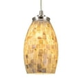 thumbnail image 1 of Kira Home Coast 9" Pendant Light, Handcrafted Mosaic Sea Shell Coastal Glass Shade, Natural Oval Shell Glass Hanging, 1 of 9