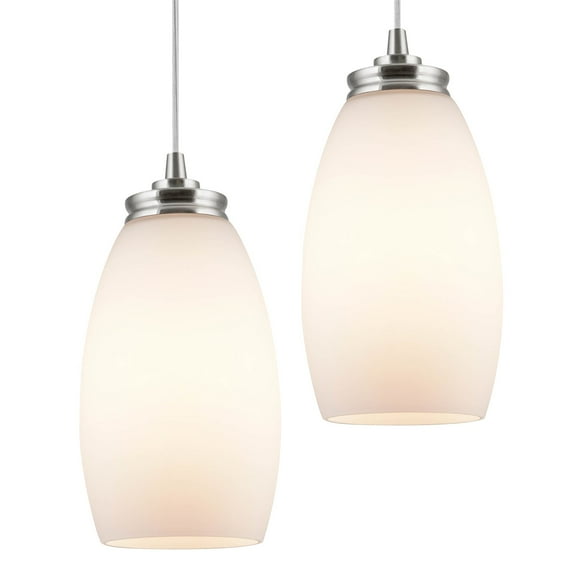 Kira Home Coast 9" Modern Oval Mini Pendant Light + White Frosted Glass Shade, Brushed Nickel Finish, 2-Pack
