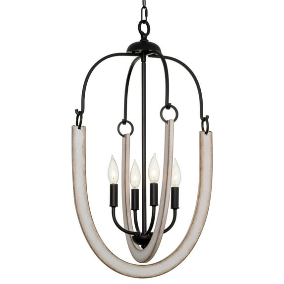 Kira Home Daphne 28" French Country Farmhouse Lantern U Shaped Pendant Chandelier, Open Frame Design, White Ash Wood