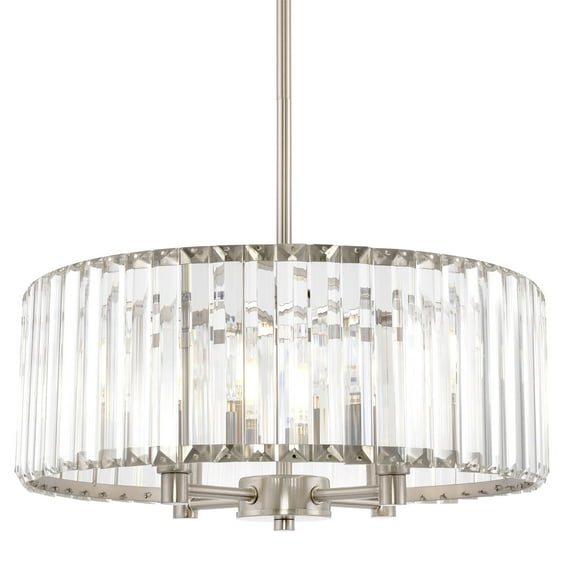 Kira Home Delilah 16" Modern 4-Light Crystal Drum Chandelier + Clear Beveled Glass Panels, Brushed Nickel Finish