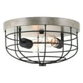 thumbnail image 1 of Kira Home Duncan 13" 2-Light Industrial Farmhouse Metal Flush Mount, Cage Ceiling Light, Slate Iron + Textured Black, 1 of 7