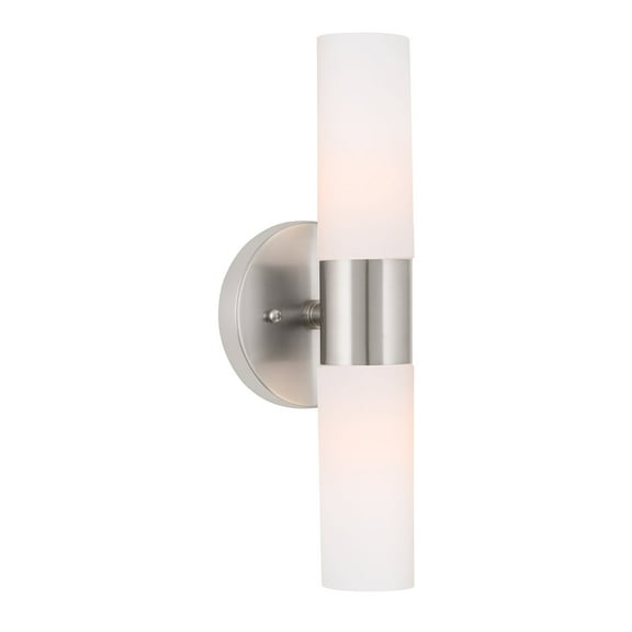 Kira Home Duo 14" Modern Wall Sconce with Frosted Glass Shades, for Bathroom/Vanity, Brushed Nickel Finish
