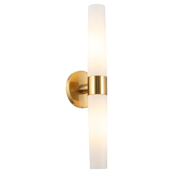 Kira Home Duo 21" Modern Gold Wall Sconce with Frosted Glass Cylinder Shades, Linear 2-Light Gold Wall Light, Cool Brass
