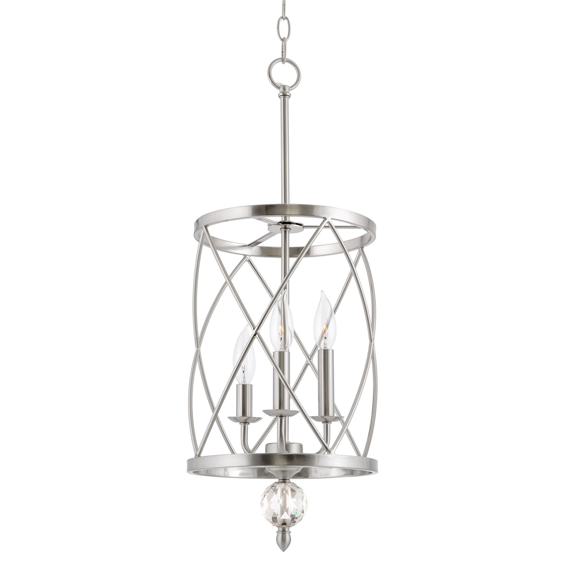 Elegant Brushed Nickel 3-Light Crystal Cage Pendant Chandelier
