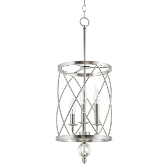 Kira Home Eleanor 27" 3-Light Foyer Light Pendant Chandelier, Cylinder Metal Shade, Adjustable Height, Brushed Nickel