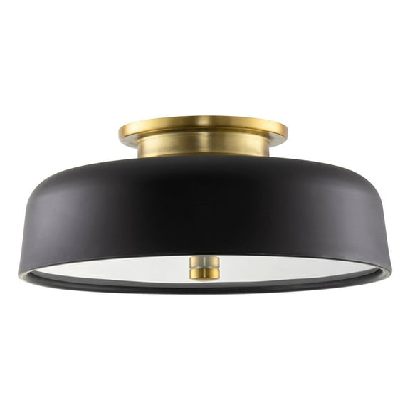 Kira Home Gianna 12" 2-Light Modern Semi Flush Mount Close to Ceiling Light + Dome Shade, Golden Brass + Black Finish