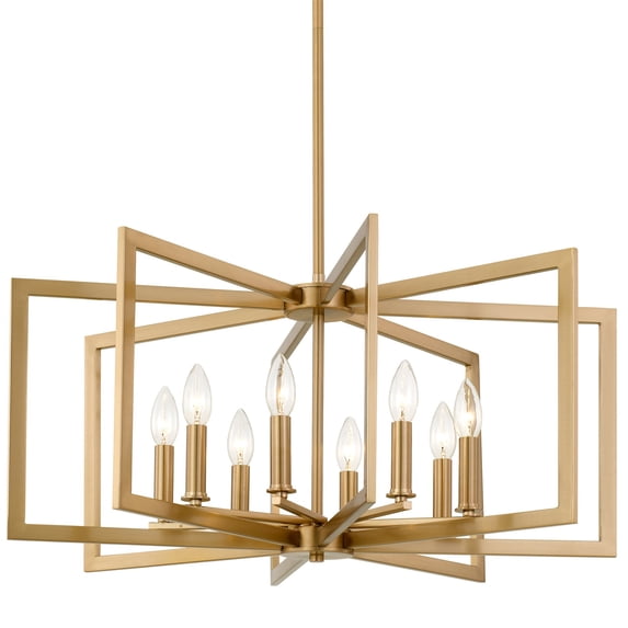 Kira Home Glam 27" 8-Light Modern Gold Chandelier, Mid-Century Geometric Gold Hanging Light with Open Frame, Cool Brass
