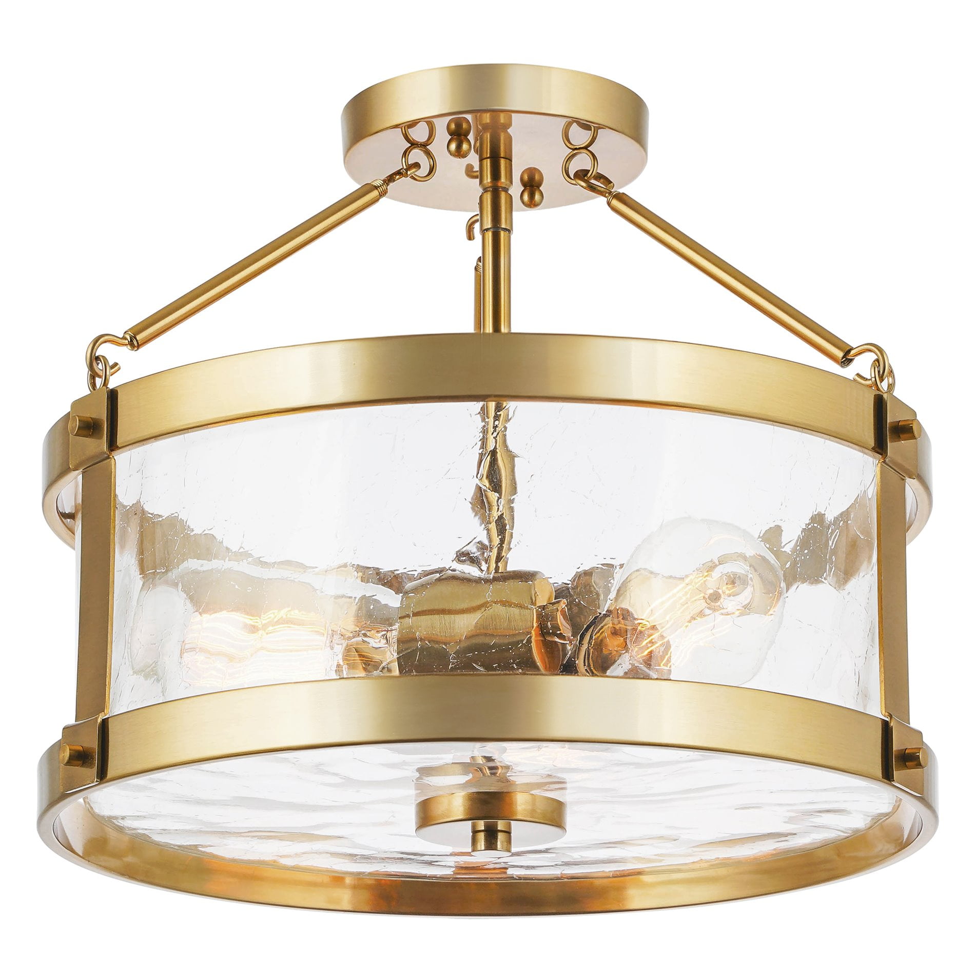 Hadley 14'' Cool Brass and Crackled Glass Drum Ceiling Light