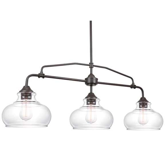 Kira Home Harlow 38" Schoolhouse Island Light, Glass Shades, Farmhouse Gold Hanging Light, Schoolhouse Glass, Oil Rubbed