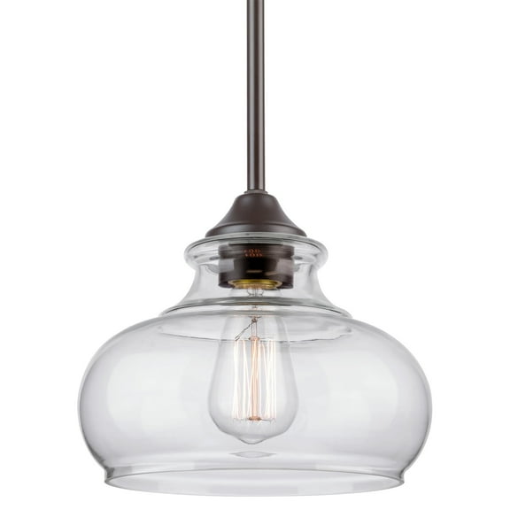 Kira Home Harlow 9" Farmhouse Pendant Light with Glass Shade, Adjustable Hanging Height, Oil Rubbed Bronze