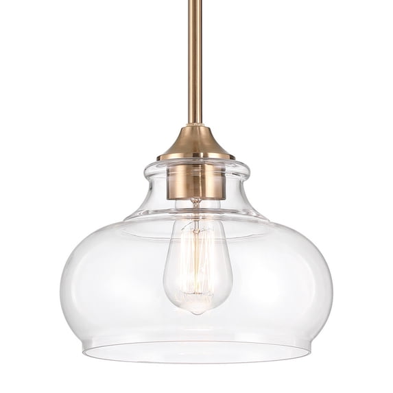 Kira Home Harlow 9" Schoolhouse Pendant Light, Glass Shade, Farmhouse Gold Hanging Light, Schoolhouse Glass, Cool Brass