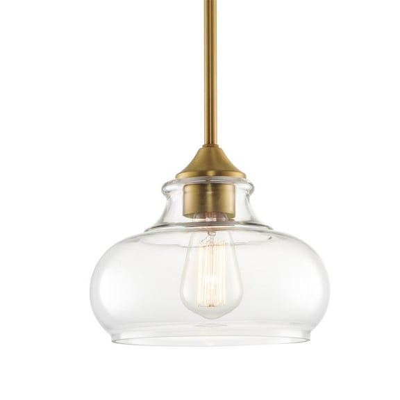 Kira Home Harlow 9" Farmhouse / Schoolhouse / Rustic Pendant Light, Glass Shade, Adjustable Hanging Height, Warm Brass