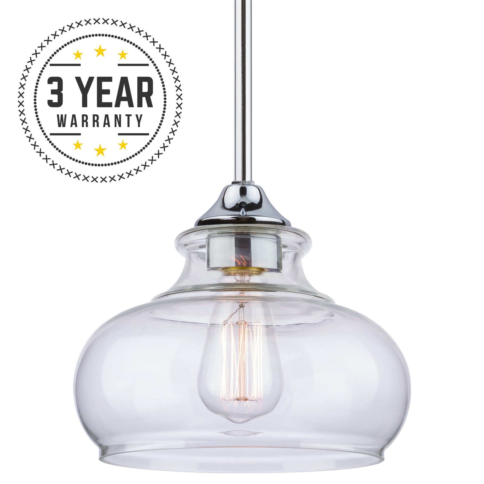 Kira Home Harlow 9" Modern Industrial Farmhouse Pendant Light with Clear Glass Shade, Adjustable Hanging Height, Chrome