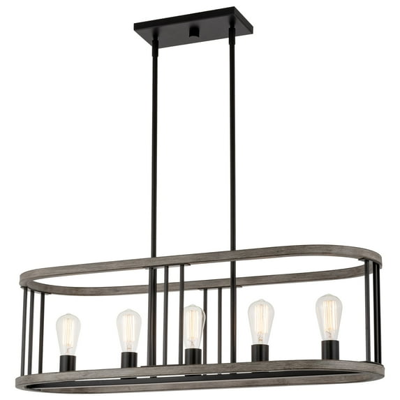 Kira Home Hartford 35" Farmhouse Kitchen Island Light, Linear Oval Metal Frame, for Dining Table, Kitchen Island, Pool
