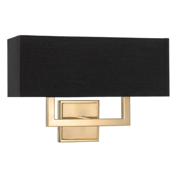 Kira Home Haven 16" 2-Light Modern Wall Sconce/Wall Light + Rectangular Black Fabric Shade, Cool Brass Finish