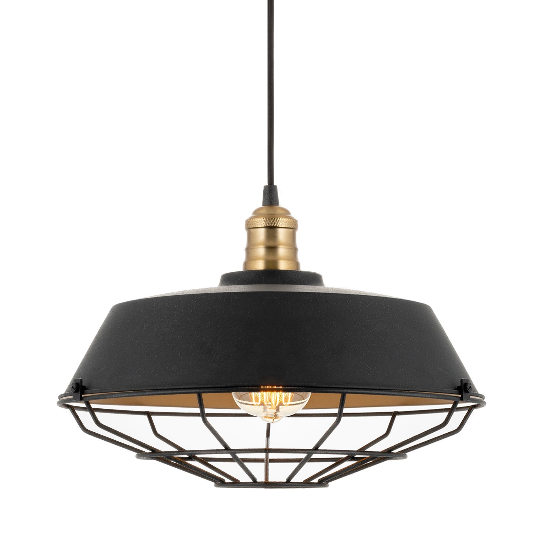 Jaxon 14" Black and Brass Industrial Farmhouse Pendant Light