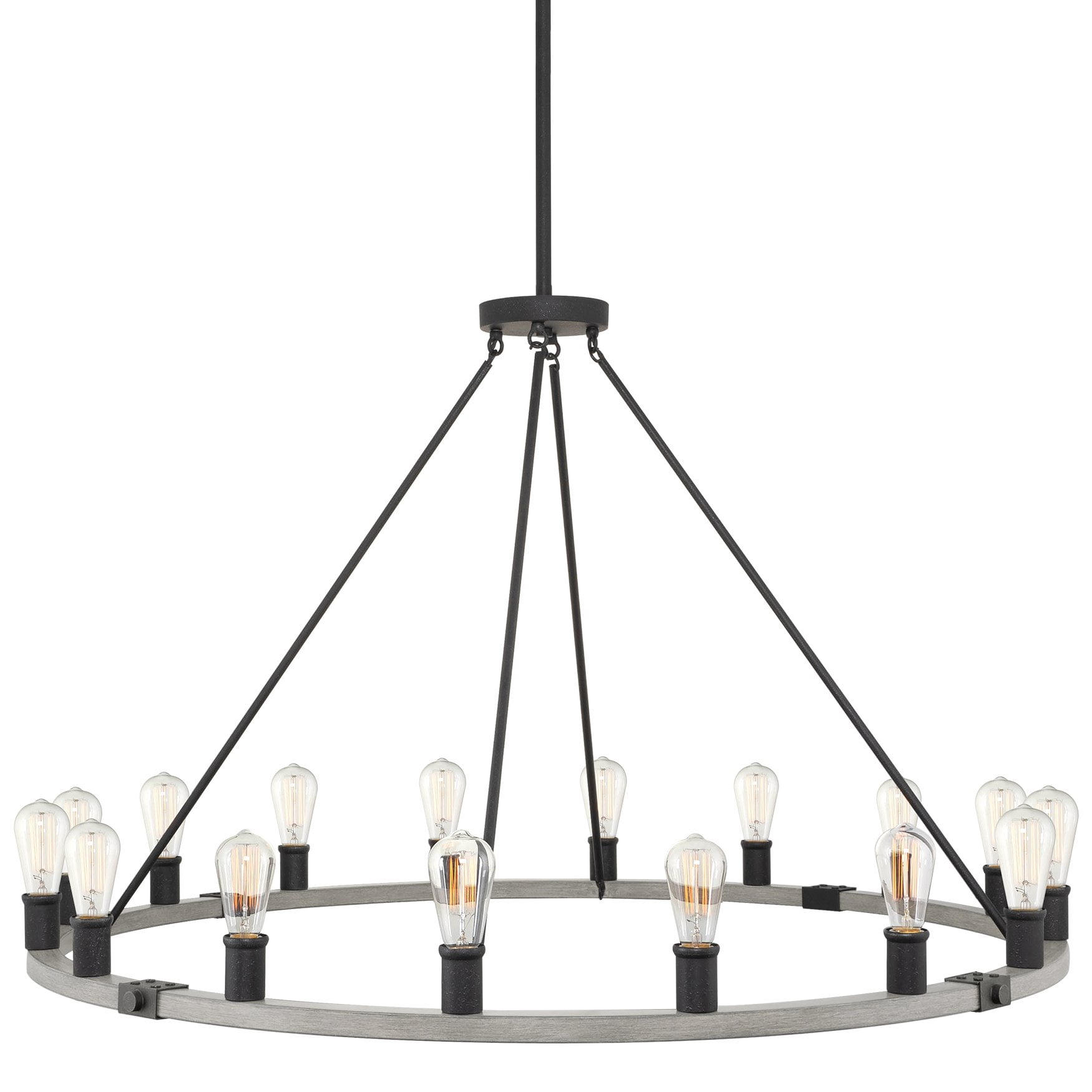 Jericho 48" Black and Gray Oak Wagon Wheel Chandelier