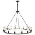 thumbnail image 1 of Kira Home Homestead 50" Rustic Farmhouse Wagon Wheel Chandelier, Round Kitchen Island Light, Accents, Gray Oak Wood, 1 of 9