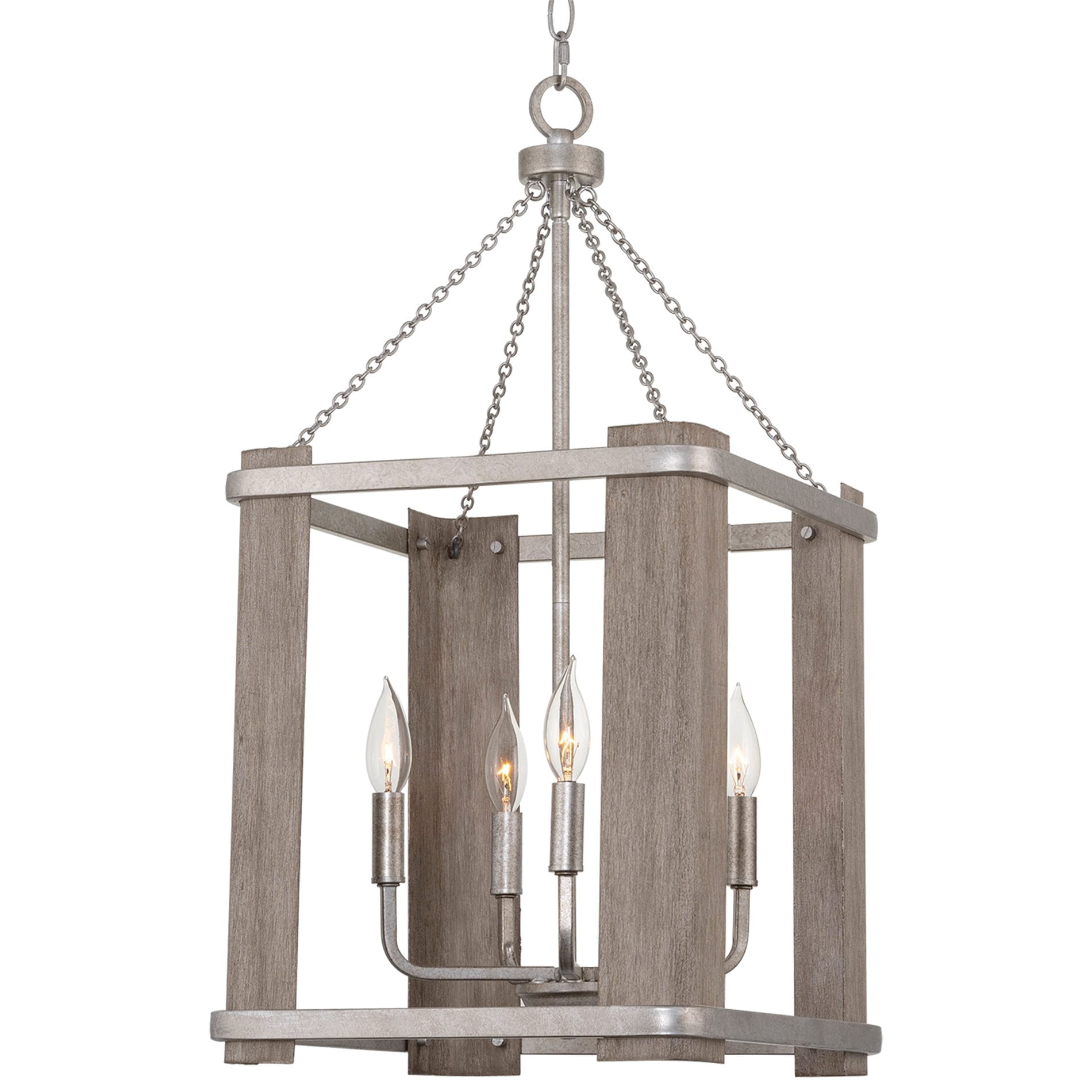 Kira Home Kenwood 28" 4-Light Farmhouse Ceiling Pendant Light, Bleached Oak + Galvanized Steel Finish