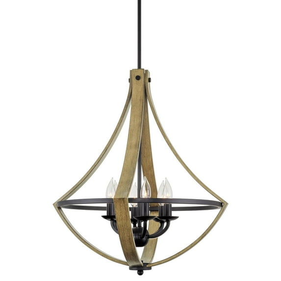 Kira Home Laguna 26" 6-Light Modern Rustic Foyer Chandelier, Wood Style Metal Frame, Black Accents + Smoked Birch Wood