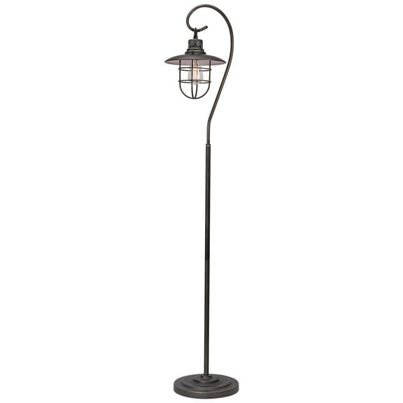 Kira Home Lantern 58" Nautical Floor Lamp + 6W Bulb ( / ), Hanging Shade Design + Cage, Brushed Pewter