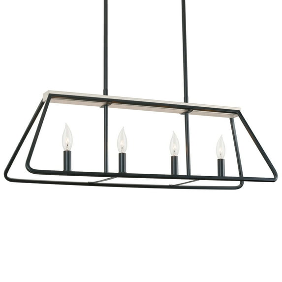 Kira Home Linden 32" 4-Light Modern Farmhouse Kitchen Island Light, Black + White Ash Wood Finish