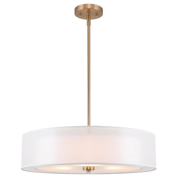 Kira Home Lindos 20" Double Drum Pendant Light, 3-Light Chandelier, Sheer Outer, White Inner Fabric Shade, Cool Brass
